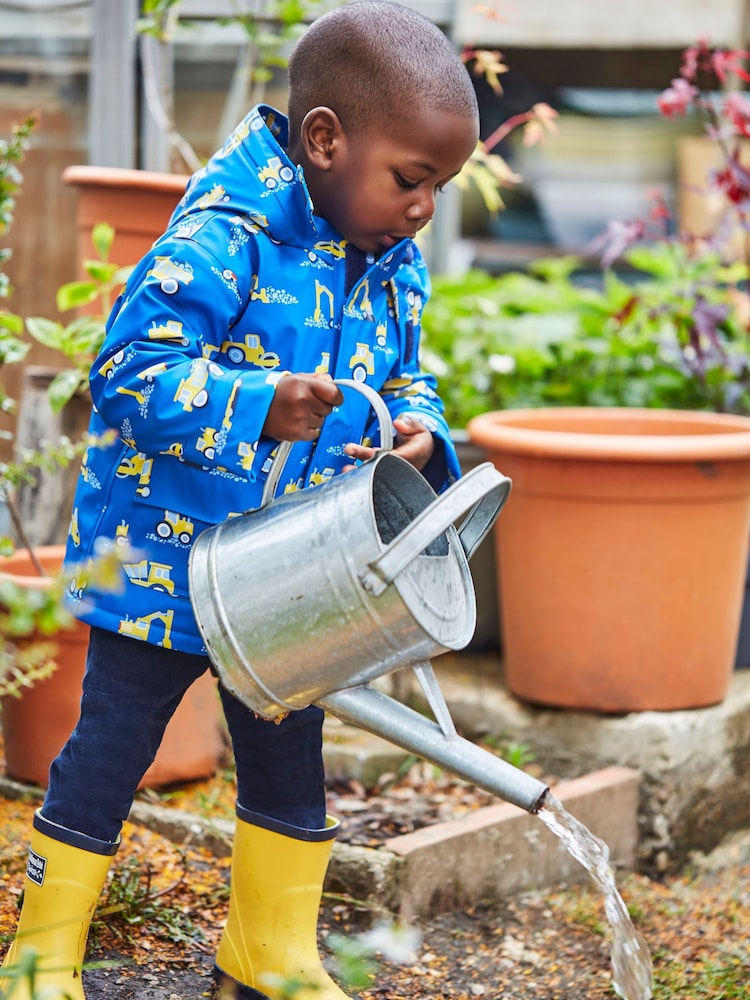 JoJo Maman Bébé Cobalt Blue Digger Print Cosy Waterproof Jacket - Image 1 of 7