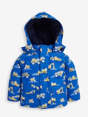 JoJo Maman Bébé Cobalt Blue Digger Print Cosy Waterproof Jacket - Image 2 of 7