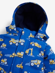 JoJo Maman Bébé Cobalt Blue Digger Print Cosy Waterproof Jacket - Image 3 of 7