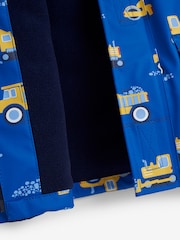 JoJo Maman Bébé Cobalt Blue Digger Print Cosy Waterproof Jacket - Image 6 of 7