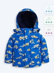 JoJo Maman Bébé Cobalt Blue Digger Print Cosy Waterproof Jacket - Image 7 of 7