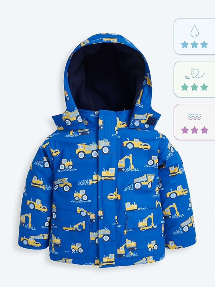 JoJo Maman Bébé Cobalt Blue Digger Print Cosy Waterproof Jacket - Image 7 of 7 JoJo Maman Bébé Cobalt Blue Digger Print Cosy Waterproof Jacket - Image 7 of 7