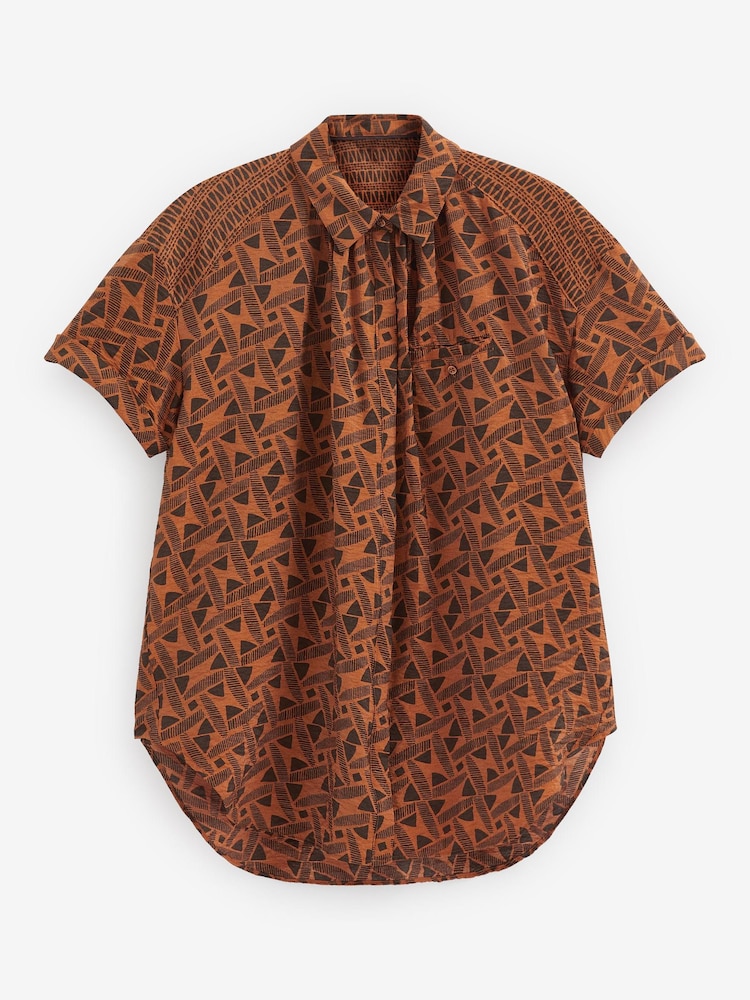 Red/Brown Geo Short Sleeve Button Pocket Shirt - Image 5 of 5 Red/Brown Geo Short Sleeve Button Pocket Shirt - Image 5 of 5