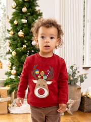 JoJo Maman Bébé Red Reindeer Appliqué Sweatshirt - Image 1 of 5