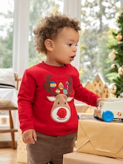 JoJo Maman Bébé Red Reindeer Appliqué Sweatshirt - Image 2 of 5
