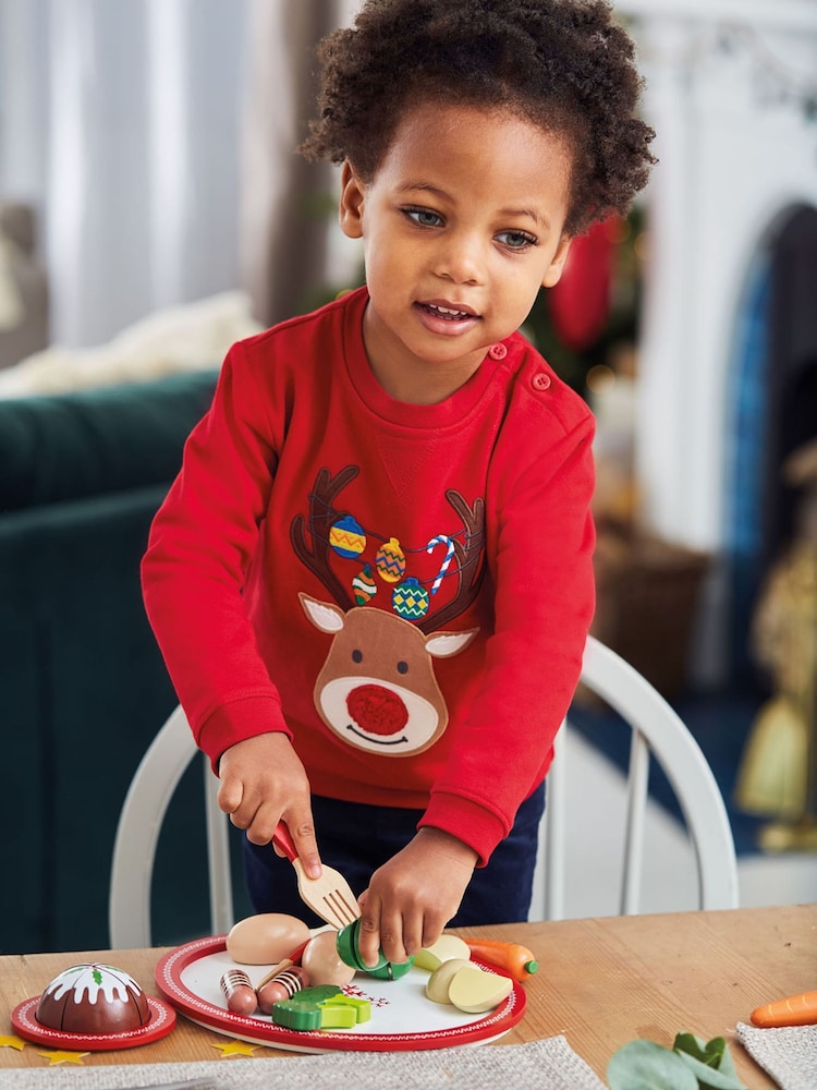 JoJo Maman Bébé Red Reindeer Appliqué Sweatshirt - Image 3 of 5