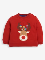 JoJo Maman Bébé Red Reindeer Appliqué Sweatshirt - Image 4 of 5