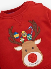 JoJo Maman Bébé Red Reindeer Appliqué Sweatshirt - Image 5 of 5