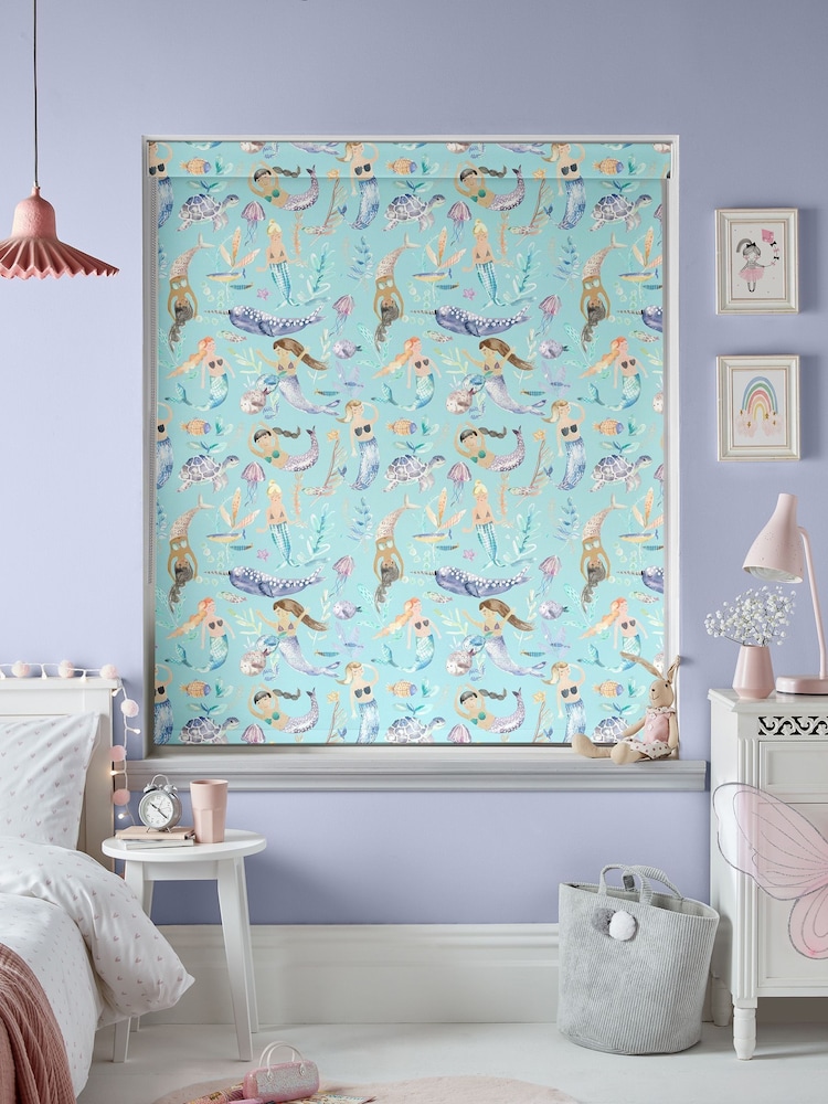 Voyage Aqua Blue Blackout Mermaids Party Made To Measure Roller Blind - Image 2 of 6