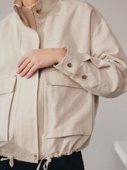 Neutral Linen Bomber Jacket - Image 3 of 6