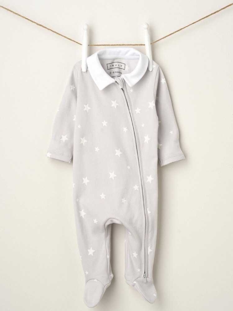 Truly Grey Star Babygrow With Collar - Image 2 of 3