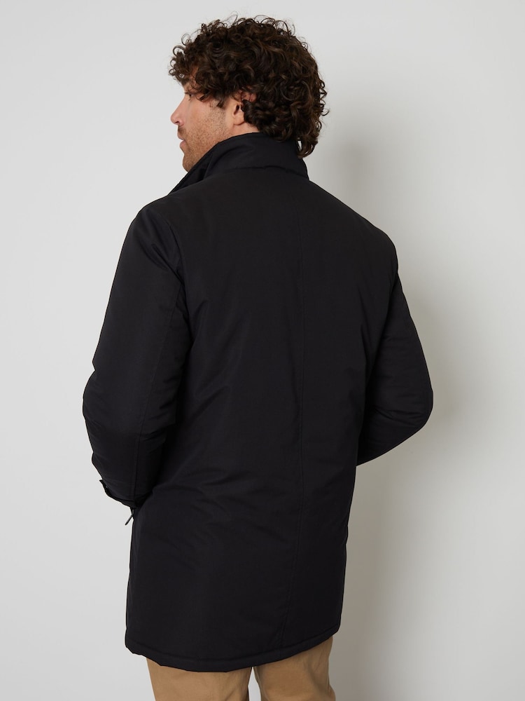 Threadbare Black Showerproof Mock Layer Funnel Neck Coat - Image 2 of 7 Threadbare Black Showerproof Mock Layer Funnel Neck Coat - Image 2 of 7
