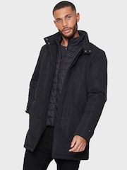 Threadbare Black Showerproof Mock Layer Funnel Neck Coat - Image 5 of 7
