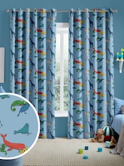 Cath Kidston Blue Kids Animals Made To Measure 100% Cotton Curtains - Image 1 of 9
