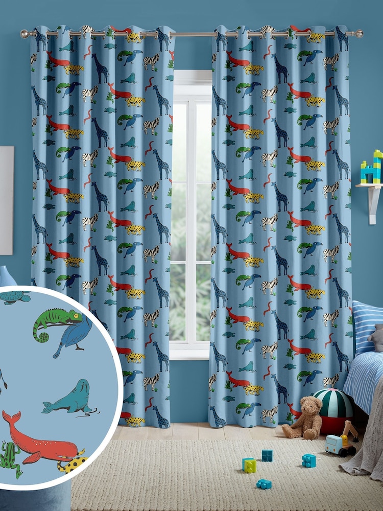 Cath Kidston Blue Kids Animals Made To Measure 100% Cotton Curtains - Image 1 of 9