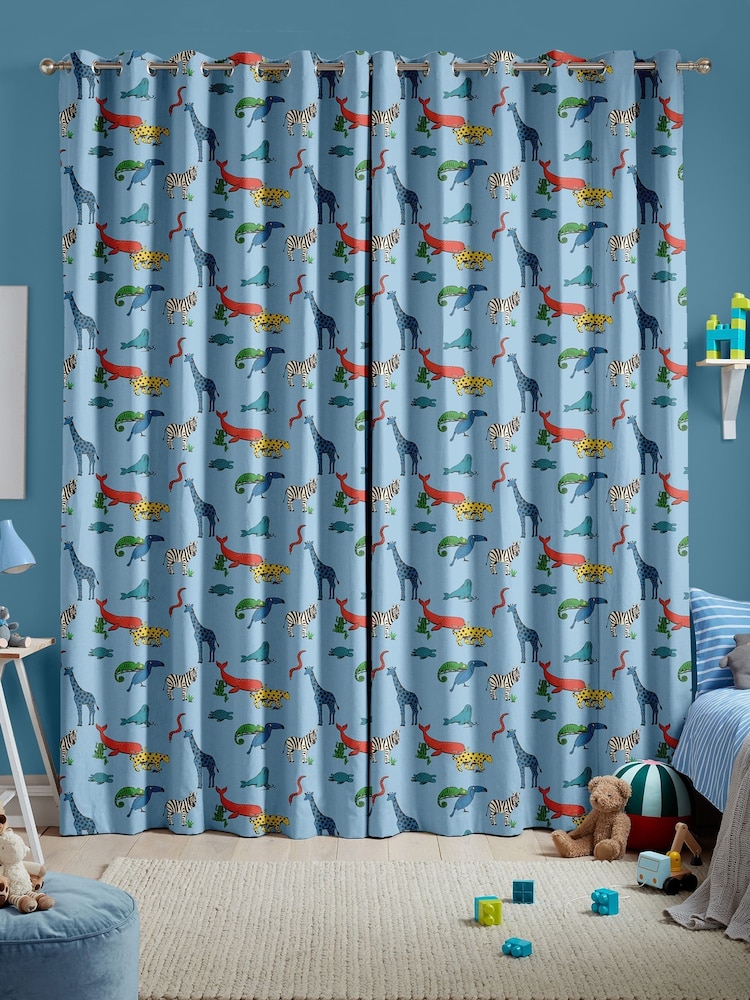 Cath Kidston Blue Kids Animals Made To Measure 100% Cotton Curtains - Image 2 of 9