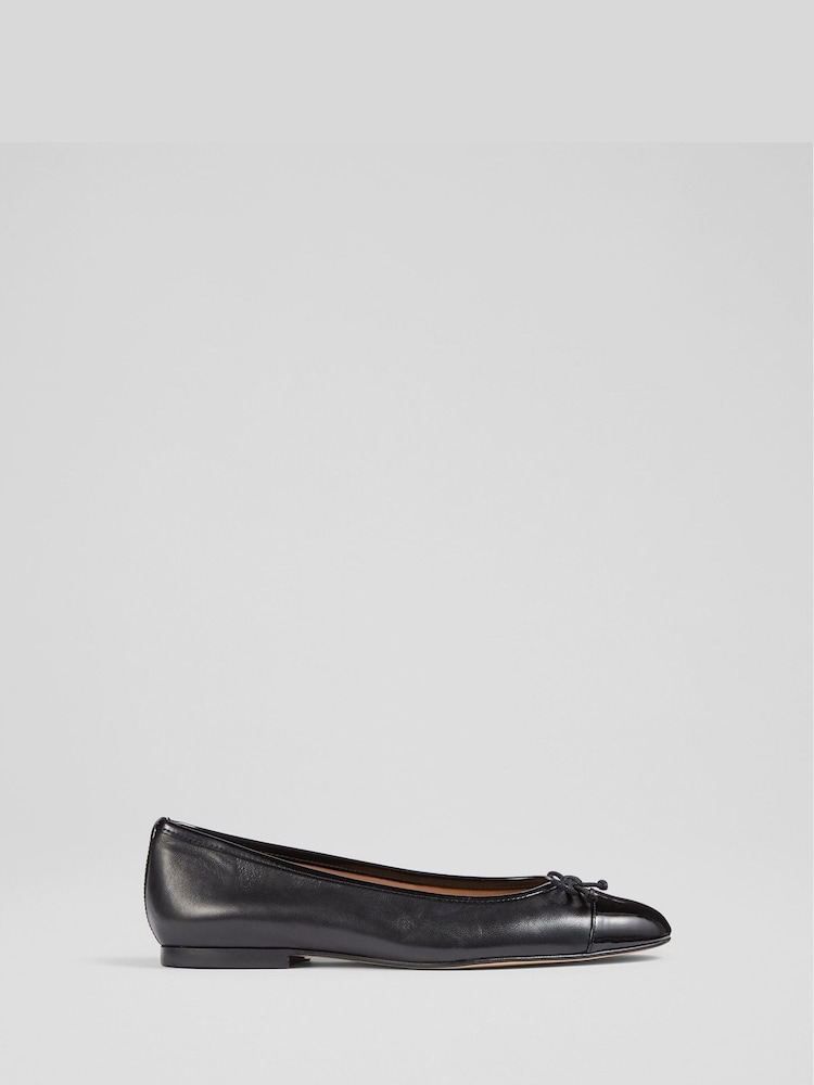 LK Bennett Black Leather And Patent Kara Toe Cap Ballerinas - Image 1 of 4