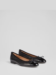 LK Bennett Black Leather And Patent Kara Toe Cap Ballerinas - Image 2 of 4