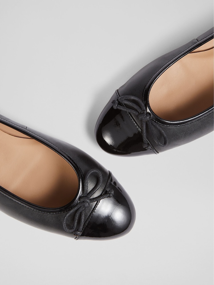 LK Bennett Black Leather And Patent Kara Toe Cap Ballerinas - Image 4 of 4