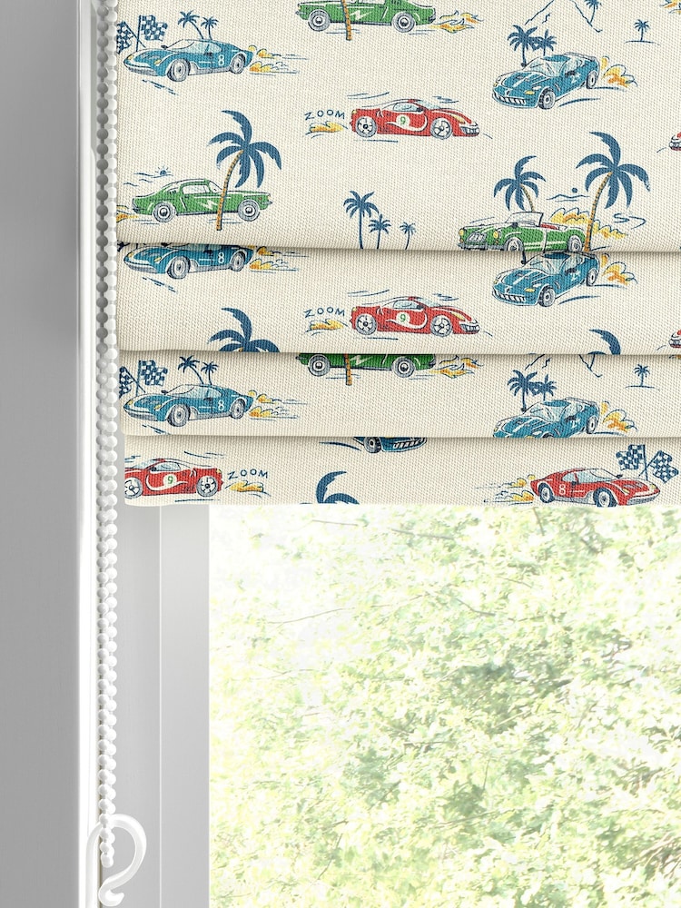 Cath Kidston Cream Kids Fast Cars Made to Measure Roman 100% Cotton Blind - Image 2 of 6