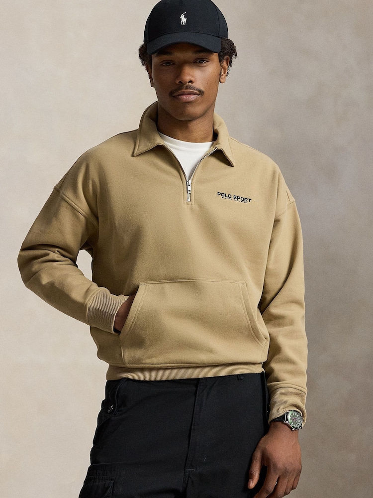 Polo Ralph Lauren Brown Polo Sport Back Print Quater Zip Sweatshirt - Image 1 of 6