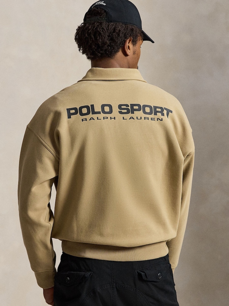 Polo Ralph Lauren Brown Polo Sport Back Print Quater Zip Sweatshirt - Image 2 of 6