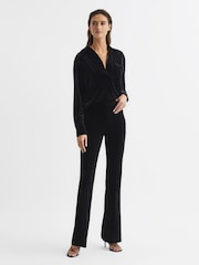 Reiss Black Joy Velvet Flared Trousers - Image 3 of 6
