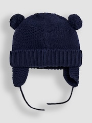 JoJo Maman Bébé Navy Blue Cosy Pom Pom Hat - Image 2 of 4
