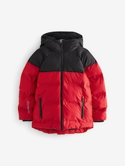 Red and Black Fleece Lined Padded Puffer Coat (3-16yrs) - Image 1 of 6