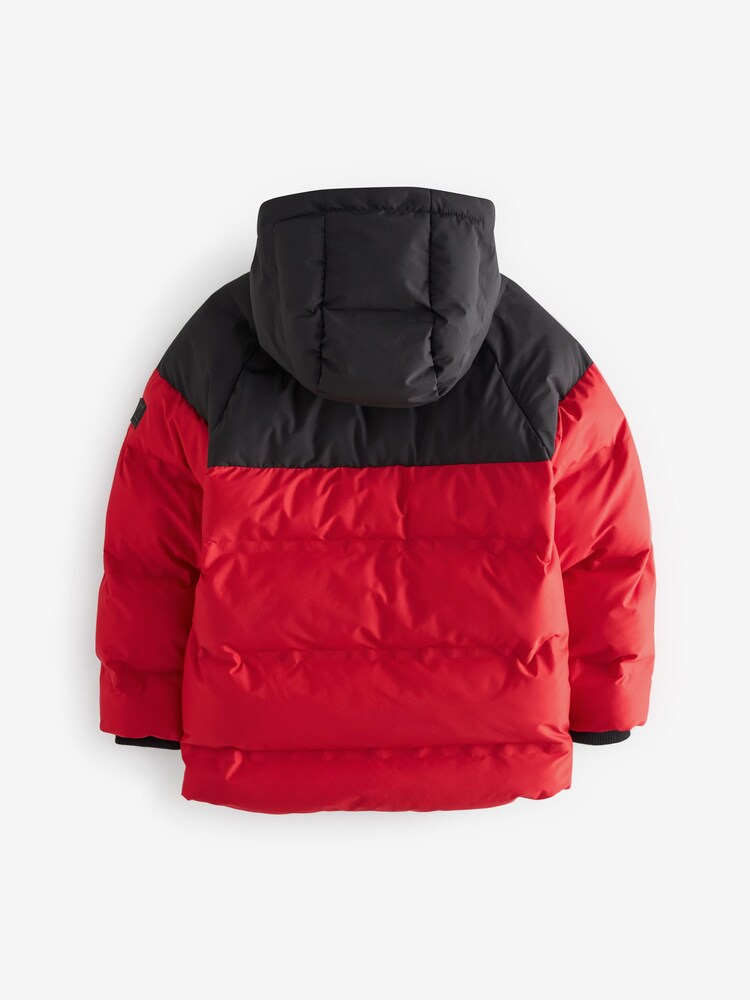 Red and Black Fleece Lined Padded Puffer Coat (3-16yrs) - Image 2 of 6