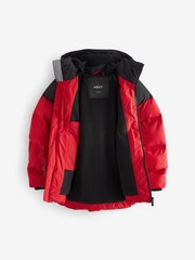 Red and Black Fleece Lined Padded Puffer Coat (3-16yrs) - Image 3 of 6