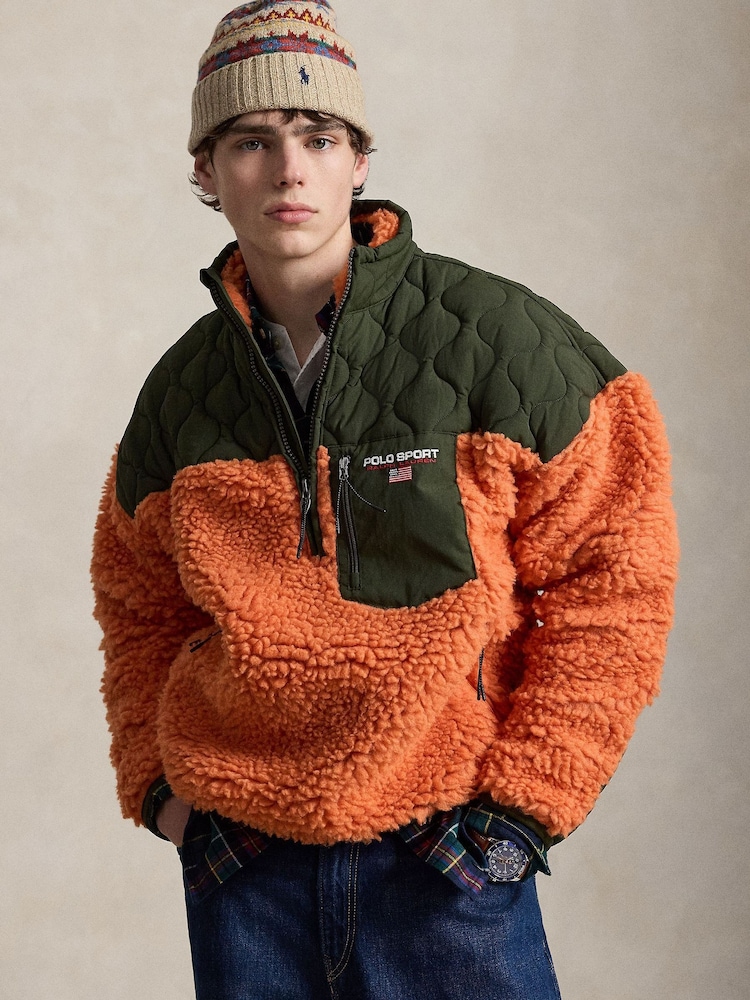 Polo Ralph Lauren Orange Polo Sport Shaggy Hi Pile Quater Zip Fleece Top - Image 1 of 8