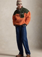 Polo Ralph Lauren Orange Polo Sport Shaggy Hi Pile Quater Zip Fleece Top - Image 7 of 8