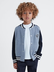 Reiss Blue Melange Belsize 3-9 yrs Varsity Bomber Jacket - Image 1 of 6