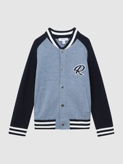 Reiss Blue Melange Belsize 3-9 yrs Varsity Bomber Jacket - Image 2 of 6