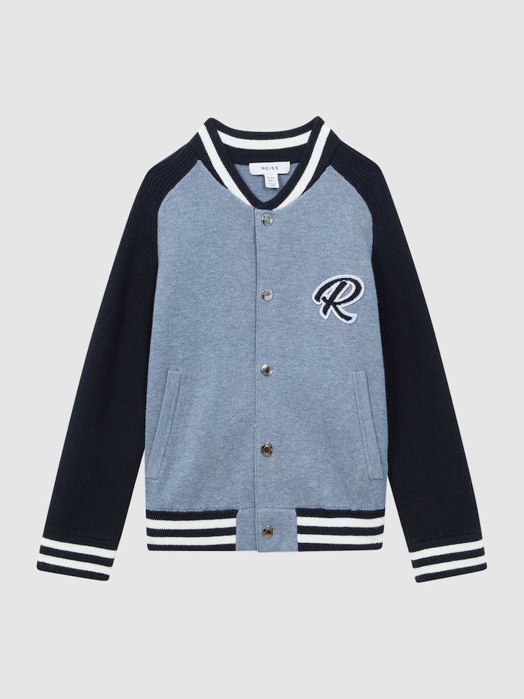 Reiss Blue Melange Belsize 3-9 yrs Varsity Bomber Jacket - Image 2 of 6