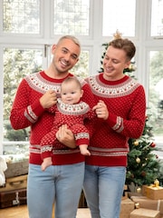 JoJo Maman Bébé Red Reindeer Fairisle Pattern Knitted Baby All-In-One - Image 2 of 4