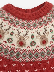 JoJo Maman Bébé Red Reindeer Fairisle Pattern Knitted Baby All-In-One - Image 4 of 4