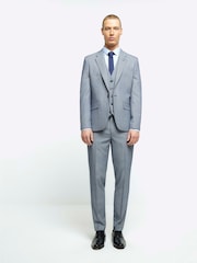 River Island Skinny Fit moška obleka droben zobčasti karo kotna; suknjič - Slika 3 iz 6