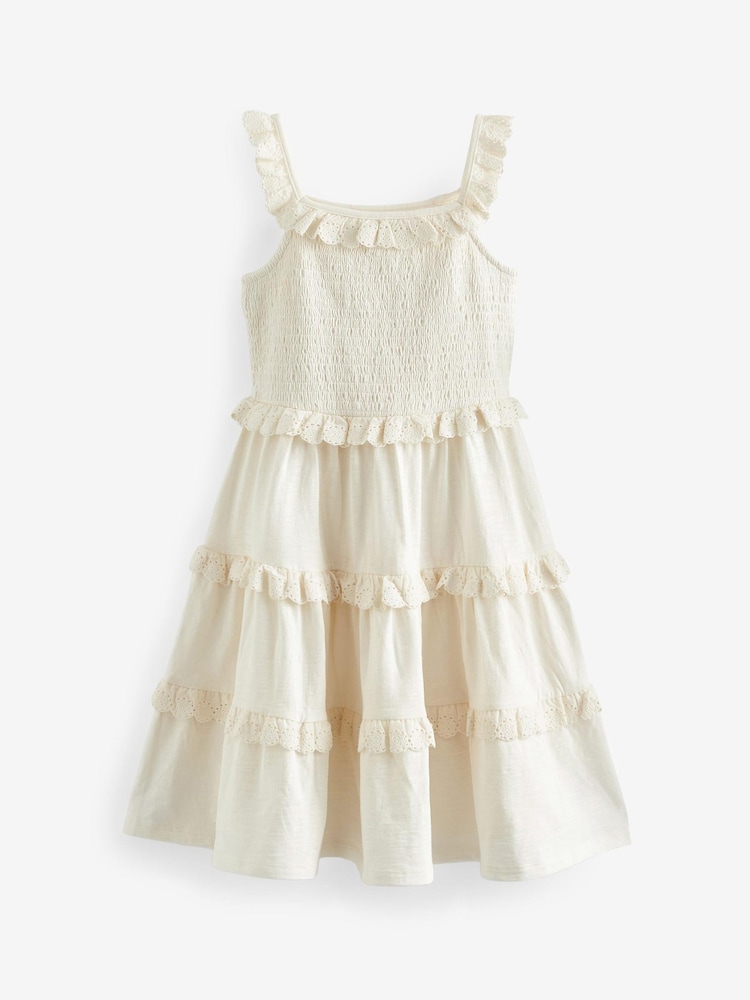White Broderie Tiered Jersey Midi Dress (3-16yrs) - Image 2 of 3