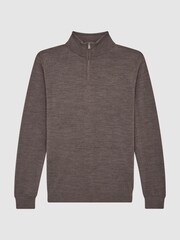 Reiss Mouse Brown Melange Blackhall Merino Wool Zip Neck Jumper - Image 2 of 6