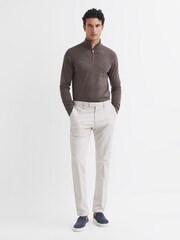 Reiss Mouse Brown Melange Blackhall Merino Wool Zip Neck Jumper - Image 3 of 6