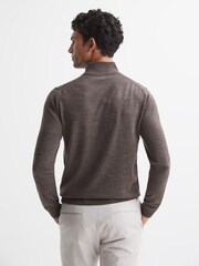 Reiss Mouse Brown Melange Blackhall Merino Wool Zip Neck Jumper - Image 5 of 6