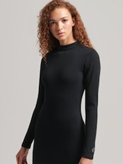 Superdry Black Rib Bodycon Dress - Image 1 of 5