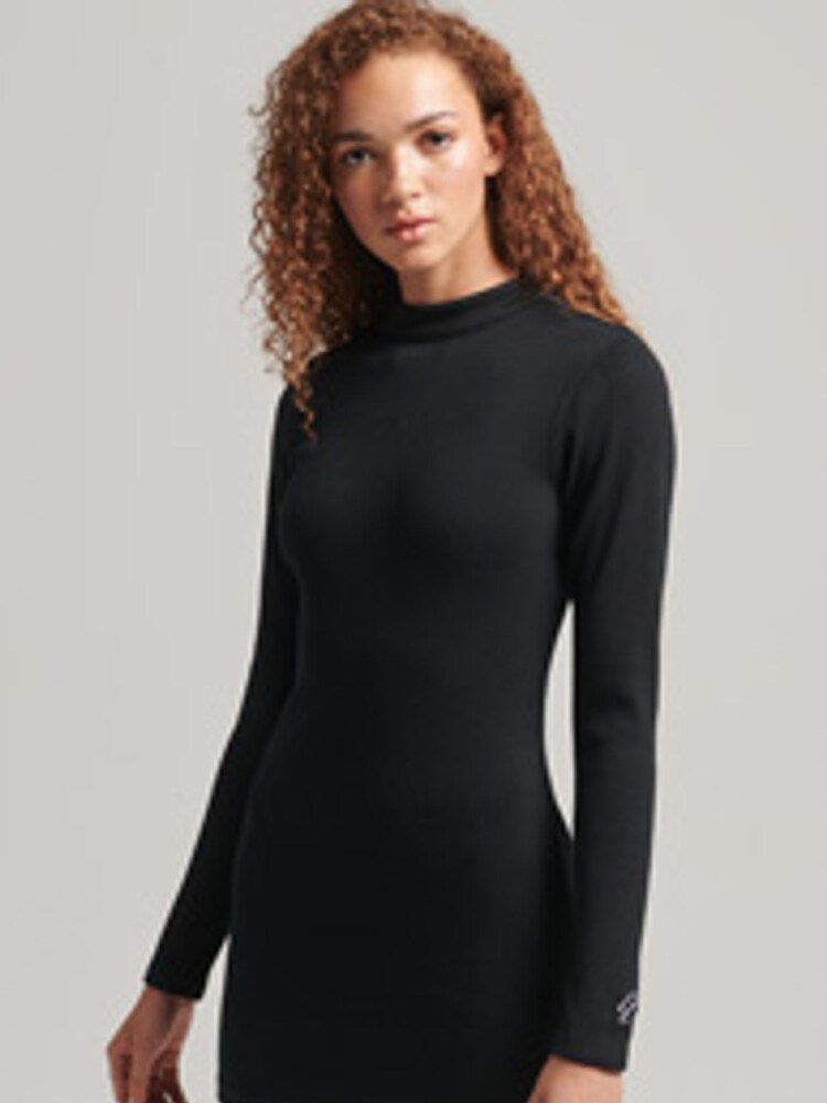 Superdry Black Rib Bodycon Dress - Image 1 of 5