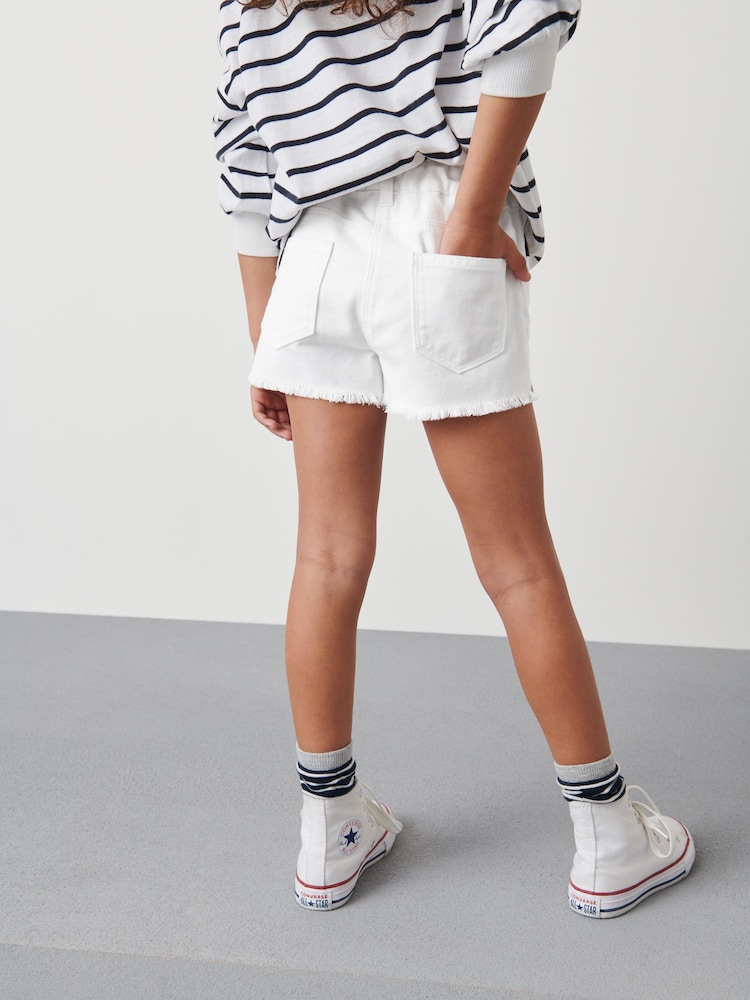 White Regular Length Frayed Edge Denim Shorts (3-16yrs) - Image 3 of 6