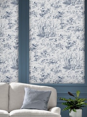 Laura Ashley Dark Seaspray Toile de Jouy 10M Wallpaper - Image 1 of 4