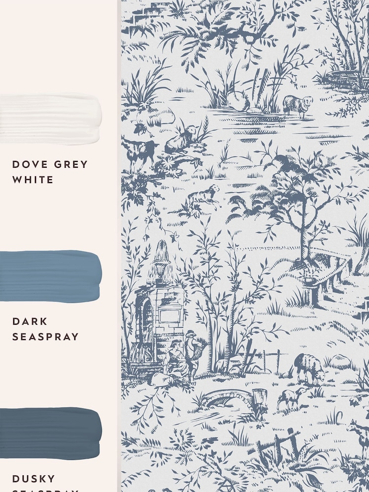 Laura Ashley Dark Seaspray Toile de Jouy 10M Wallpaper - Image 4 of 4