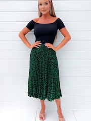 AX Paris Green Animal Print Two-In-One Pleated Midi Dress - Image 1 of 4