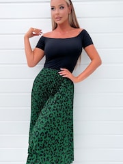 AX Paris Green Animal Print Two-In-One Pleated Midi Dress - Image 3 of 4
